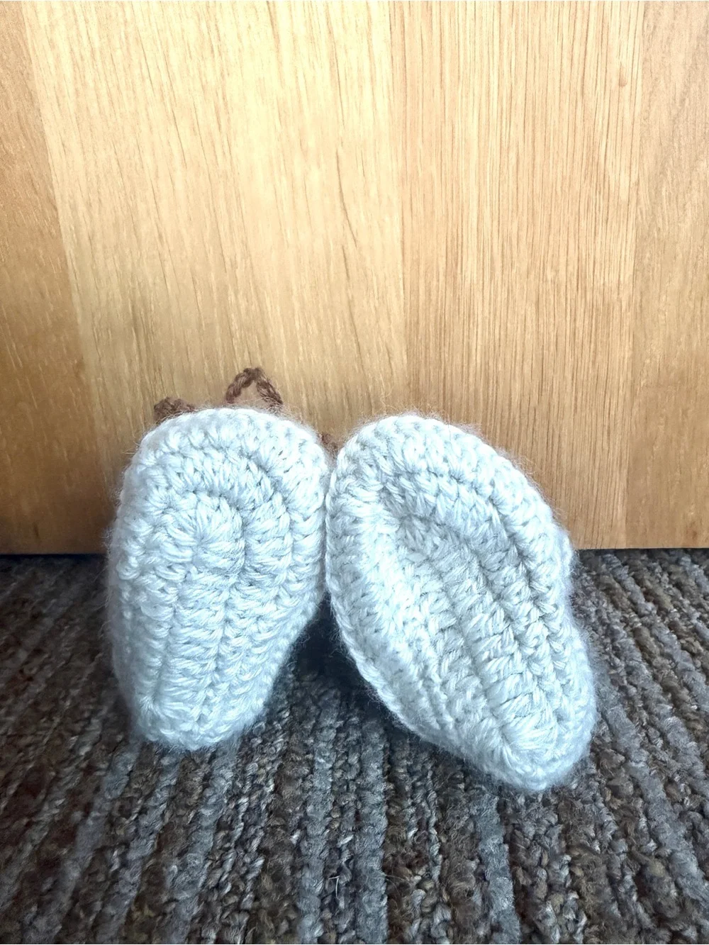 Peruvian Hand-Knitted Baby Booties in White and Brown